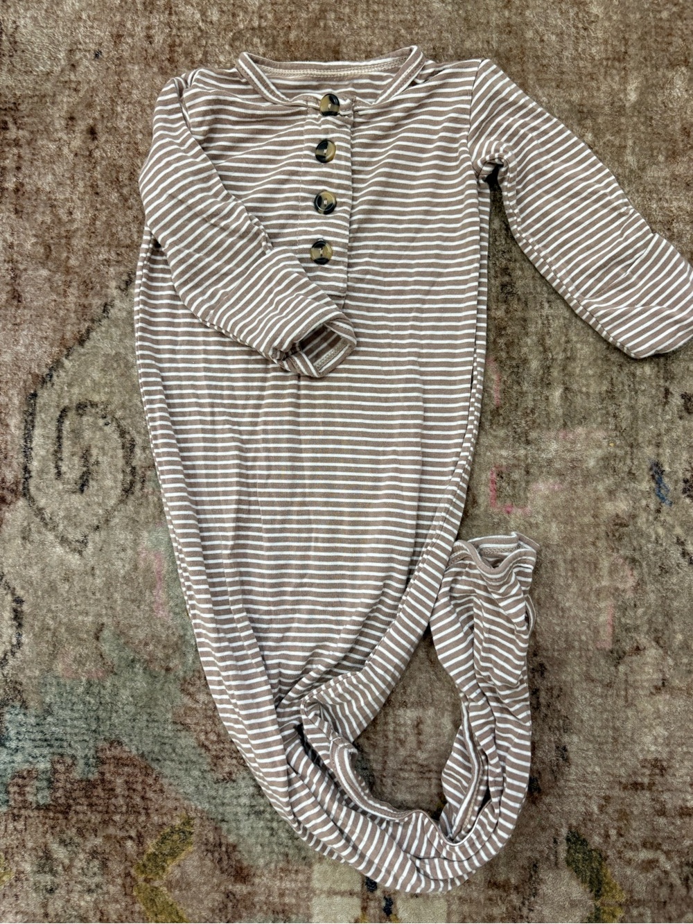 Lou Lou and Company Striped Brown & White Baby One-Piece Gown